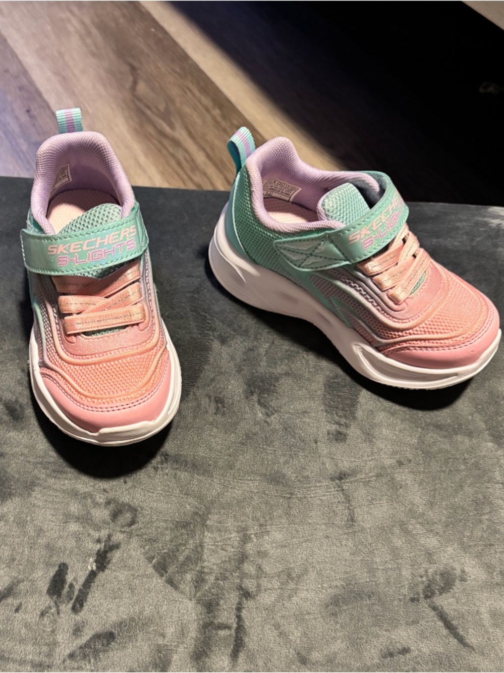 Skechers Girls Pink and Mint Light-Up Velcro Sneakers